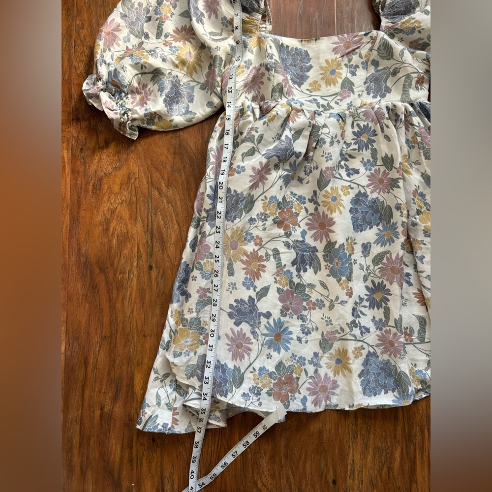 Storia Floral Print Babydoll Mini Dress With Puff Sleeves Women’s Size M - Picture 11 of 12